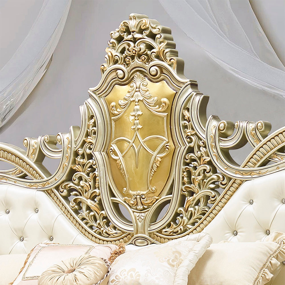 Eastern King Bed in Antique White and Gold