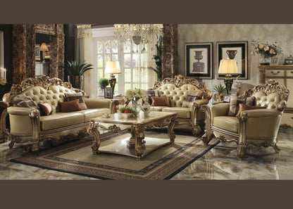 3 PC LUXURY LIVING ROOM SET LEATHER SOFA LOVESEAT CHAIR IN GOLD