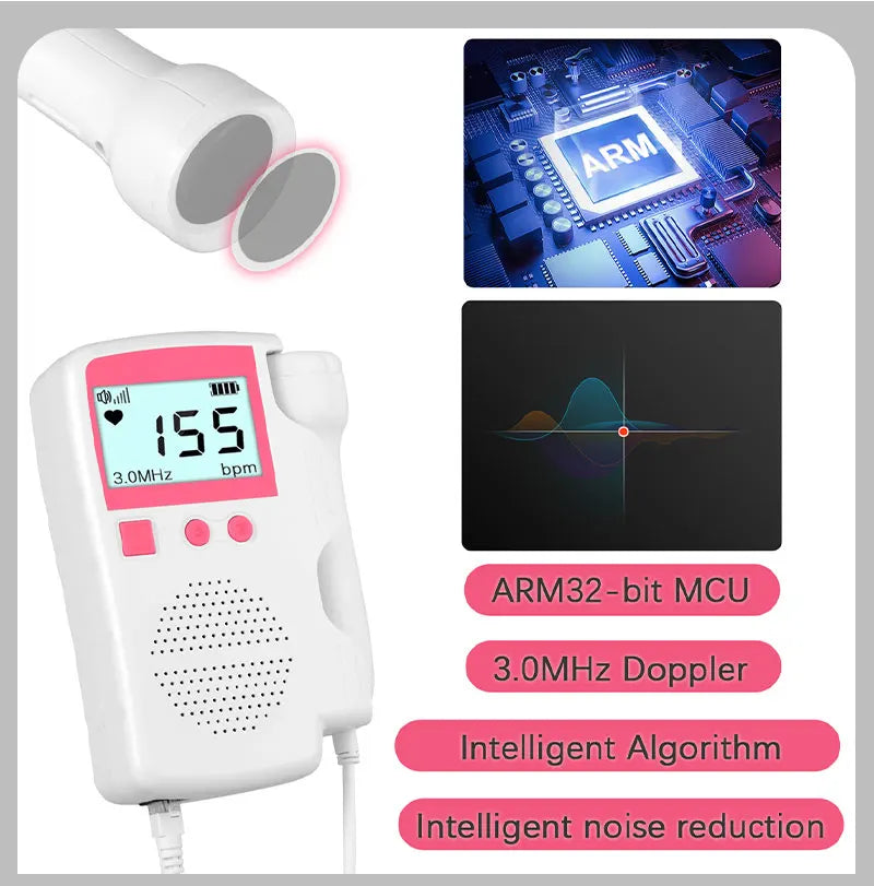 Upgraded 3.0MHz Doppler Fetal Heart rate Monitor Home Pregnancy Baby Fetal Sound Heart Rate Detector LCD Display No Radiation Fetal Heart Rate Monitor - Monitor Your Baby's Health with Ease!