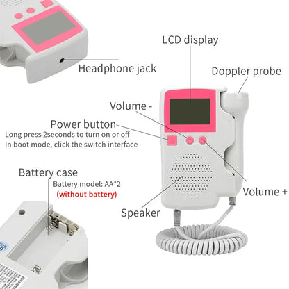 Upgraded 3.0MHz Doppler Fetal Heart rate Monitor Home Pregnancy Baby Fetal Sound Heart Rate Detector LCD Display No Radiation Fetal Heart Rate Monitor - Monitor Your Baby's Health with Ease!