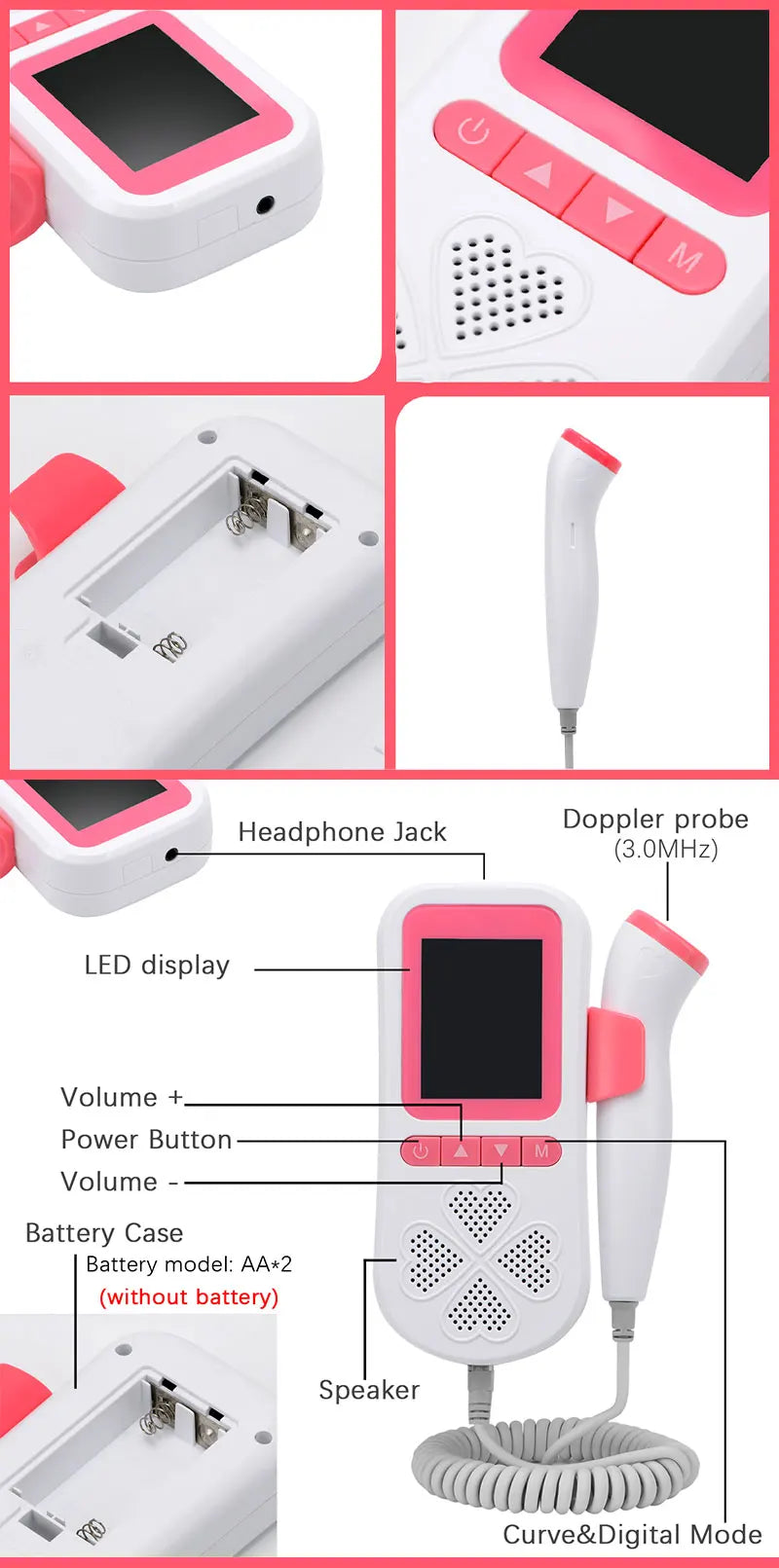 Upgraded 3.0MHz Doppler Fetal Heart rate Monitor Home Pregnancy Baby Fetal Sound Heart Rate Detector LCD Display No Radiation Fetal Heart Rate Monitor - Monitor Your Baby's Health with Ease!