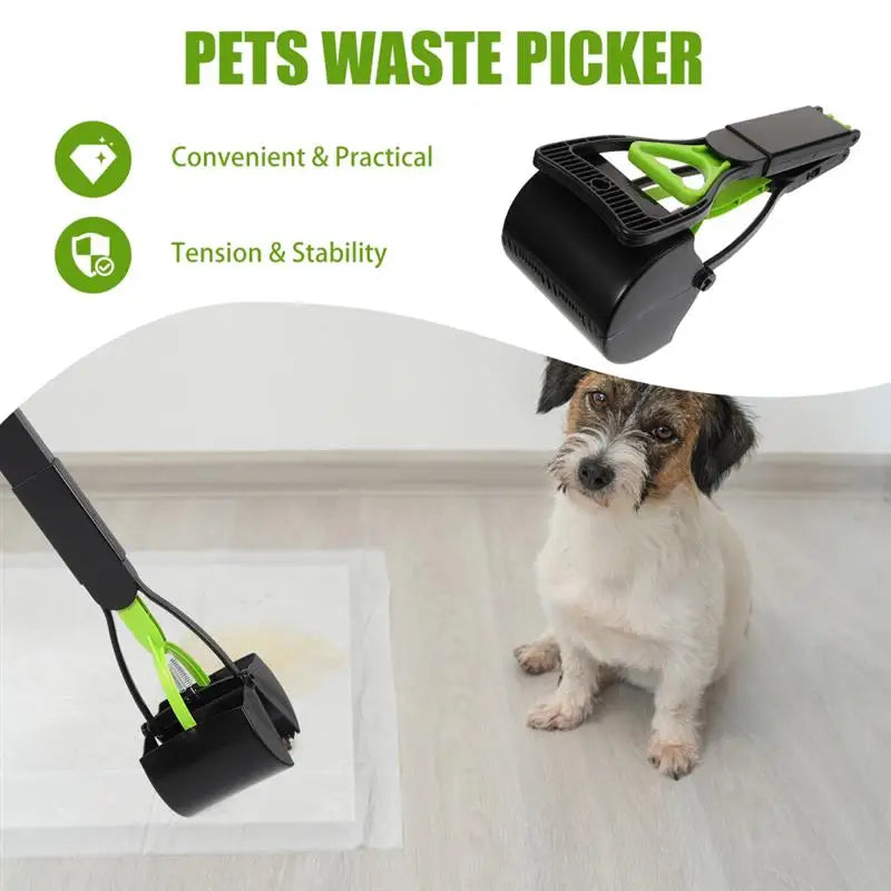 28" Pet Pooper Scooper, Foldable Dog Pooper Scooper with Unbreakable Material and Durable Spring for Grass and Gravel, Green