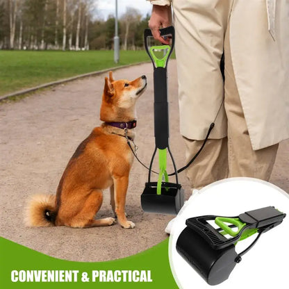 28" Pet Pooper Scooper, Foldable Dog Pooper Scooper with Unbreakable Material and Durable Spring for Grass and Gravel, Green