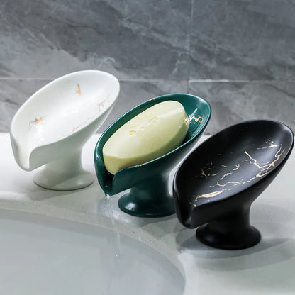 Leaf Shape Soap Tray Soap Box Non-slip Drain Soap Dish With Suction Cup Sponge Bar Soap Holder Bathroom Accessories