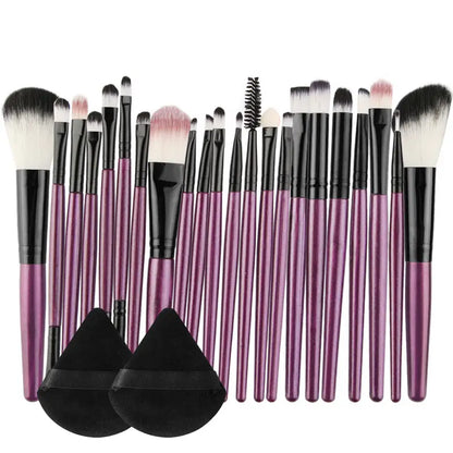 All-in-One 22-Piece Professional Makeup Brush Set + 2 Triangle Puffs - Nylon Bristles for Perfect Application: Foundation, Powder, Concealers, Eye Shadows, Blush, & More