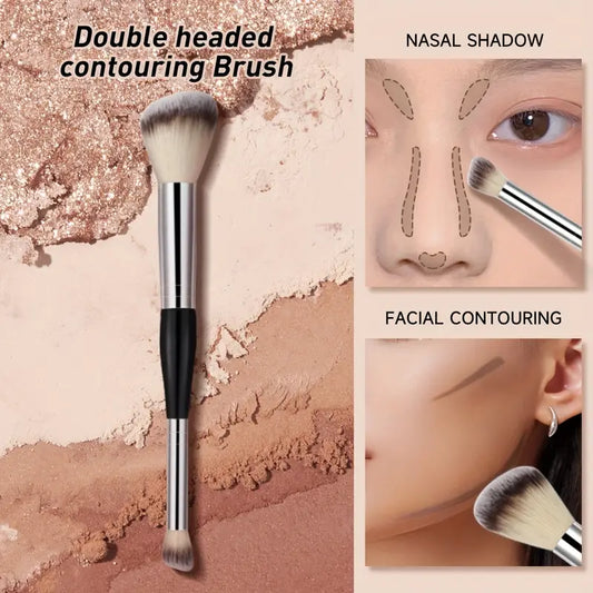 Dual-Ended Contour & Nose Shadow Brush: Flawless Application of Liquid, Cream, & Powder Makeup, Premium Synthetic Bristles for Blending & Buffing, All Skin Types, Formaldehyde-Free