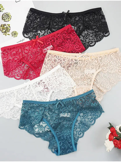 5 Pack Women's Lace Sexy Mid Waist Panties