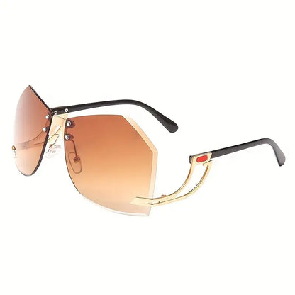 Y2K Irregular Shield Fashion Sunglasses For Women Men Large Rimless Gradient Sun Shades For Summer Beach Party Club