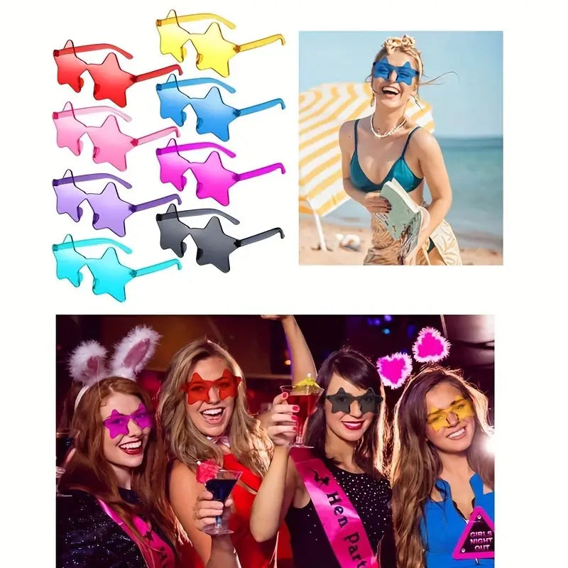 10pcs men's and women's sunglasses, Hearts and stars glasses, stylish frameless clear candy color heart-shaped glasses, suitable for parties, outdoor, Cosplay costumes, beach parties, random colors