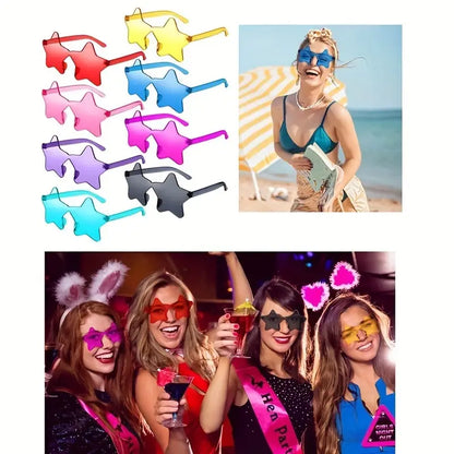 10pcs men's and women's sunglasses, Hearts and stars glasses, stylish frameless clear candy color heart-shaped glasses, suitable for parties, outdoor, Cosplay costumes, beach parties, random colors