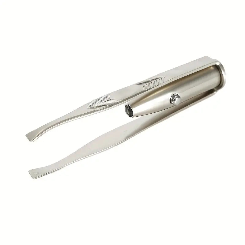 LED-Illuminated Portable Stainless Steel Eyebrow Tweezer for Precise Hair Removal and Makeup Application