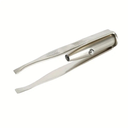 LED-Illuminated Portable Stainless Steel Eyebrow Tweezer for Precise Hair Removal and Makeup Application