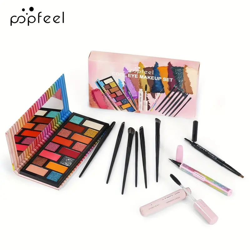 Mini Eye Makeup Set Glitter Eyeshadow Eyebrow Pencil Eyeliner Mascara With Brush Set Eye Makeup Gift Set