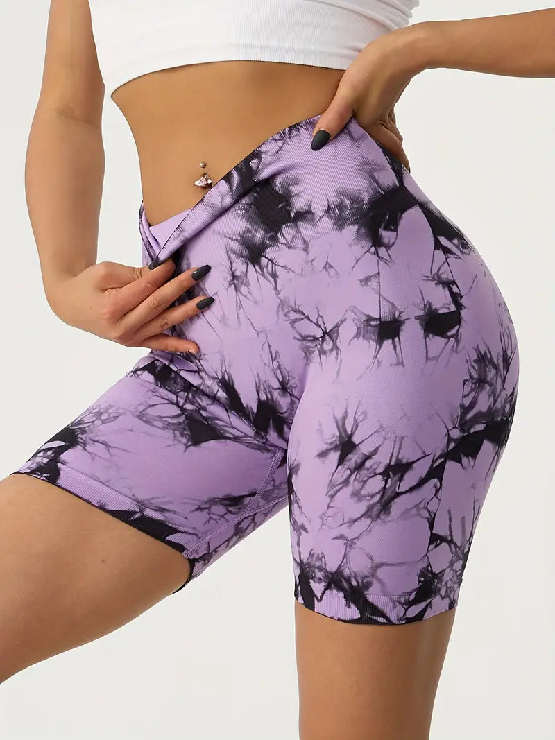 Summer-Ready High Waisted Tummy Control Tie Dye Gym Shorts - Perfect for Women's Activewear!