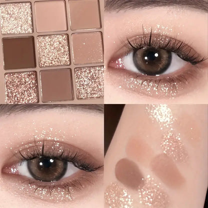 Palette de fards à paupières 9 couleurs, finition mate brillante nacrée scintillante, fard à paupières multicolore marron Nude 