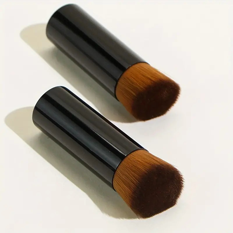 1pc Liquid Foundation Brush Aluminum Tube Flat Top Slant Head Loose Powder Foundation Makeup Brush With Short Handle