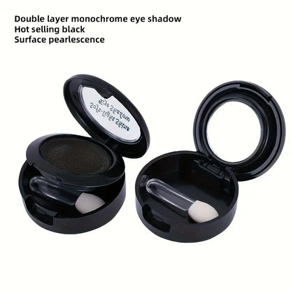 Monochrome Black Eyeshadow Powder, Black Smokey Makeup For Festival And Stage, Pearly Brightening Glitter Shimmer Contouring Eyeshadow, Double Decked With Brush