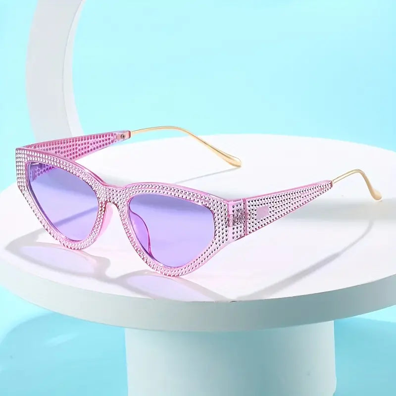 Y2K Rhinestone Cat Eye Fashion Sunglasses For Women Men Casual Candy Color Glasses For Summer Beach Party, UV400