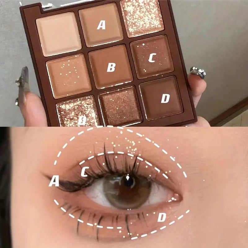 Mocha Chocolate 9 Colors Eyeshadow Palette Earth Color Tone Light Makeup , Pearly Glitter Powder Eye Makeup Tool