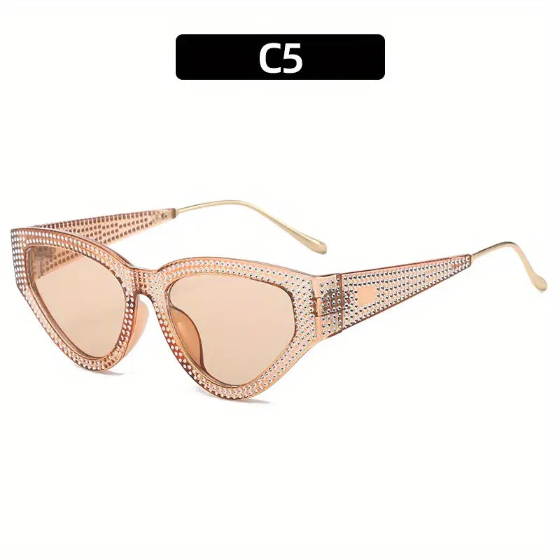 Y2K Rhinestone Cat Eye Fashion Sunglasses For Women Men Casual Candy Color Glasses For Summer Beach Party, UV400