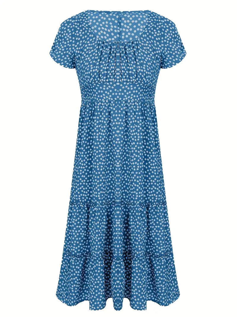 Polka Dot Ruffle Hem Dress, Casual Square Neck Short Sleeve Dress, Women's Clothing