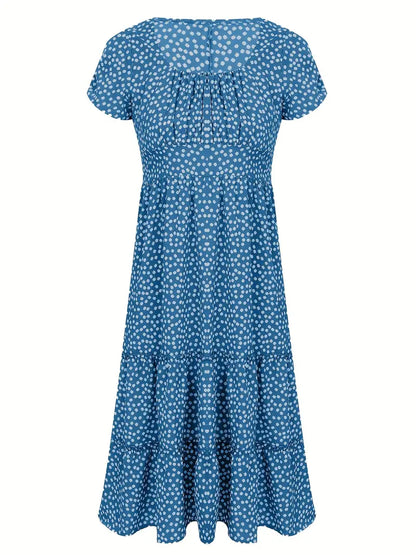 Polka Dot Ruffle Hem Dress, Casual Square Neck Short Sleeve Dress, Women's Clothing