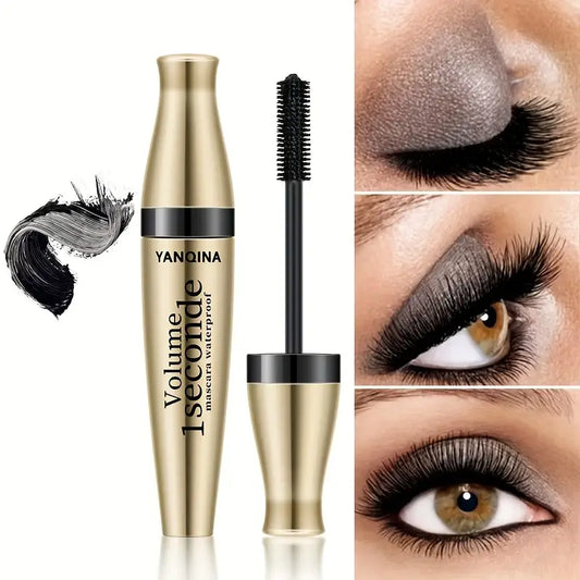 Waterproof Mascara with Thickening and Curling Effect - Silicone Brush Head for Long-Lasting Lashes