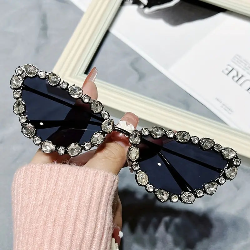 Bling Rhinestone Cat Eye Sunglasses For Women Men Y2K Decorative Mirrored Glasses For Costume Party Prom