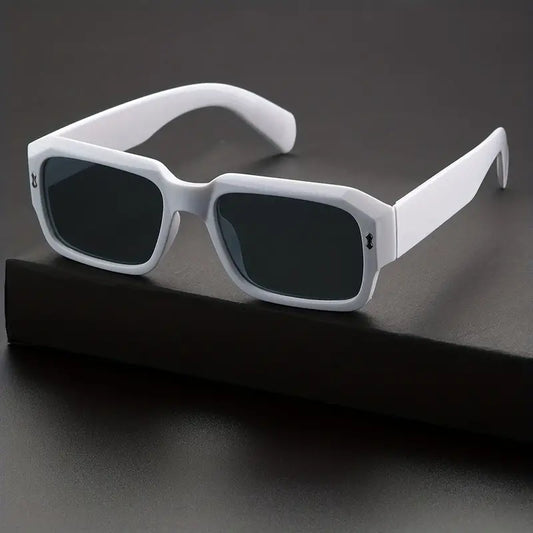 Trendy White Thick Square Frame Sunglasses, For Men Women Holiday Party Outdoor Decors, Photography Props