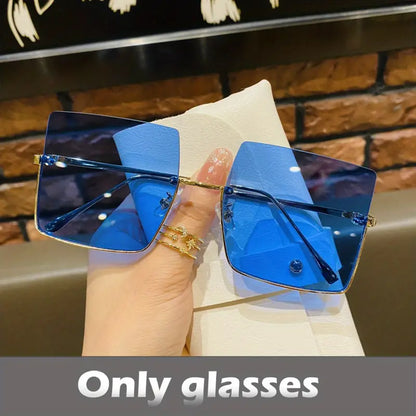 Tinted Lens Fashion Sunglasses For Women Men Y2K Semi Rimless Glasses Casual Outdoor Eyewear For Beach Party