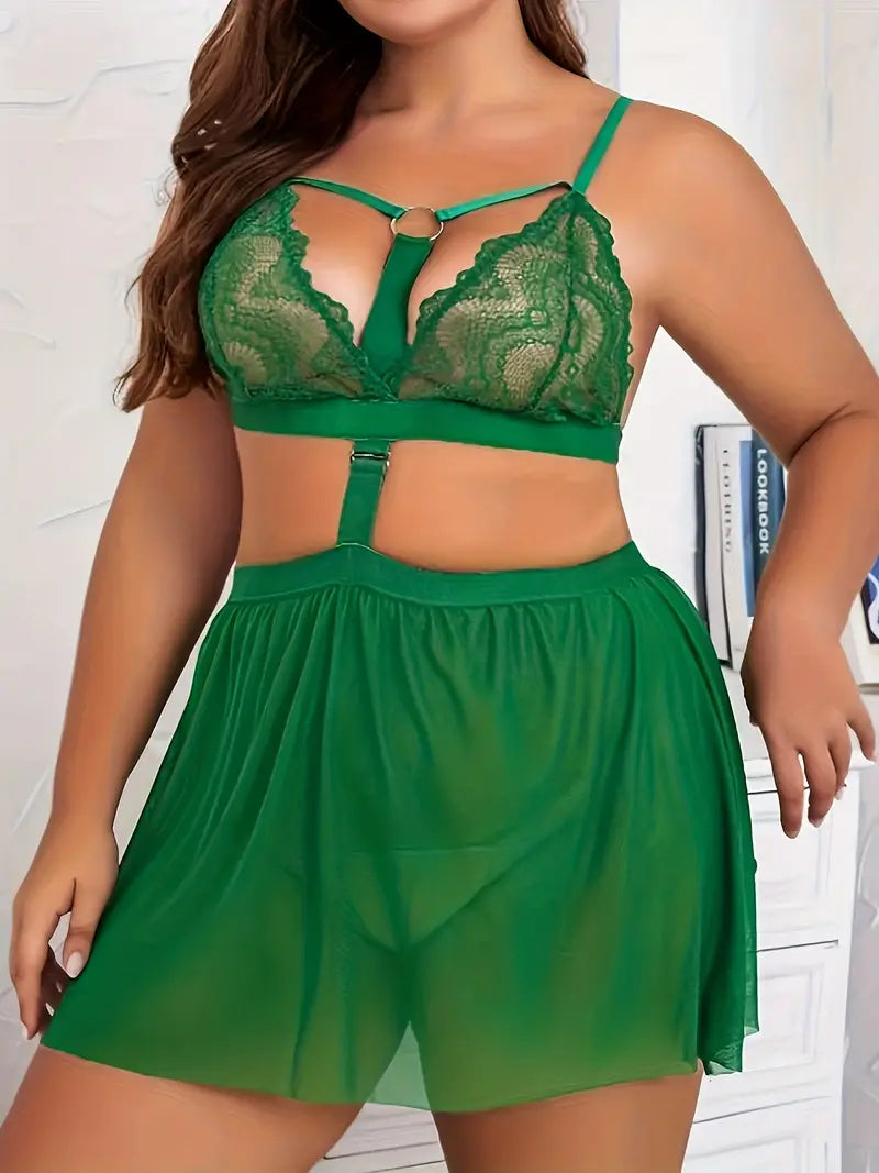 Sexy Plus Size Lace Lingerie - Semi Sheer One Piece Costume for Women's Medium to Plus Size