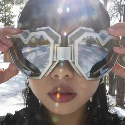 Oversized Heart Shaped Goggles Sports Outdoor Fashion Mirrored Sunglasses For Skiing Hiking Travel