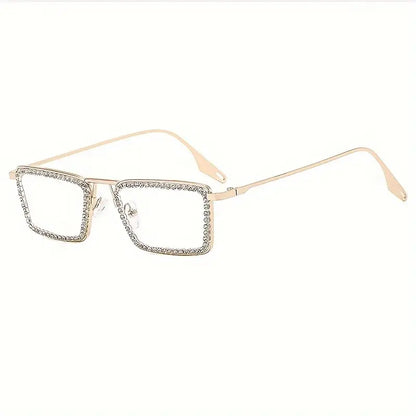 Lunettes à verres transparents avec monture en strass brillant, verres décoratifs pour cadeaux de fête, lunettes d'ordinateur pour femmes 