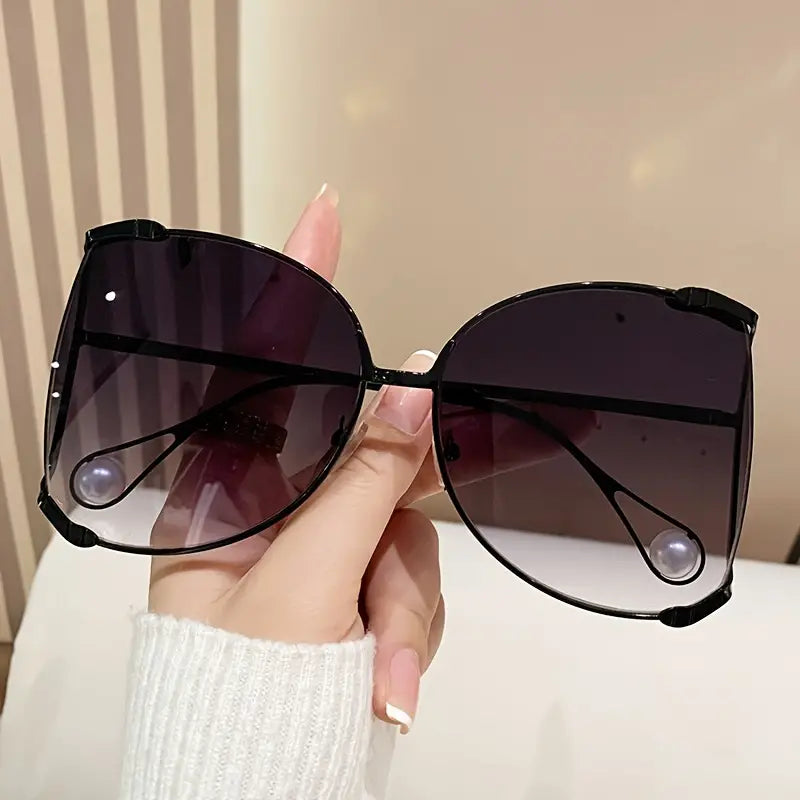 Oversized Butterfly Sunglasses For Women Faux Pearl Decor Hollow Out Sun Shades For Beach Party Travel