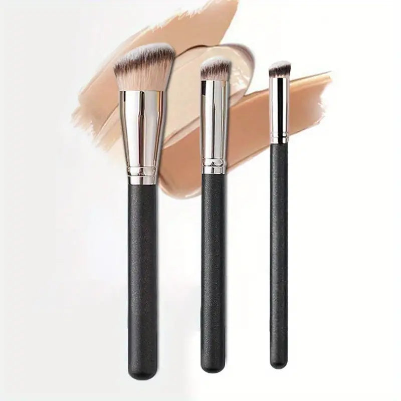 3Pcs Foundation Brushes Set For Liquid Makeup, Professional Kabuki Foundation Brushes Set For Blending Liquid Cream Flawless Powder, Cosmetics Buffing Stippling Concealer