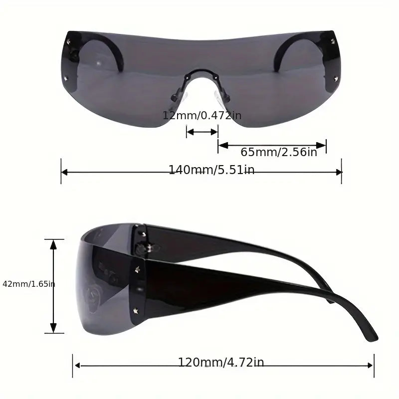 Y2K Fashion Trendy Rimless Mirrored One Piece Lens Sunglasses