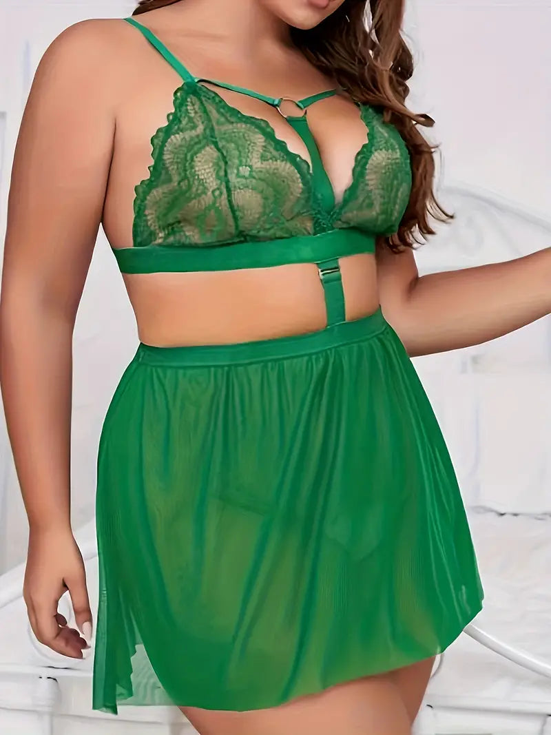 Sexy Plus Size Lace Lingerie - Semi Sheer One Piece Costume for Women's Medium to Plus Size