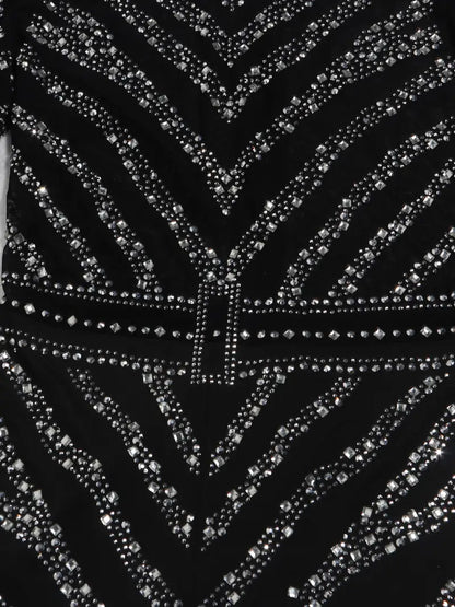 Women's Jumpsuit Sexy High Neck Long Sleeve Rhinestone Shorts Club Birthday Party Nightclub Jumpsuit