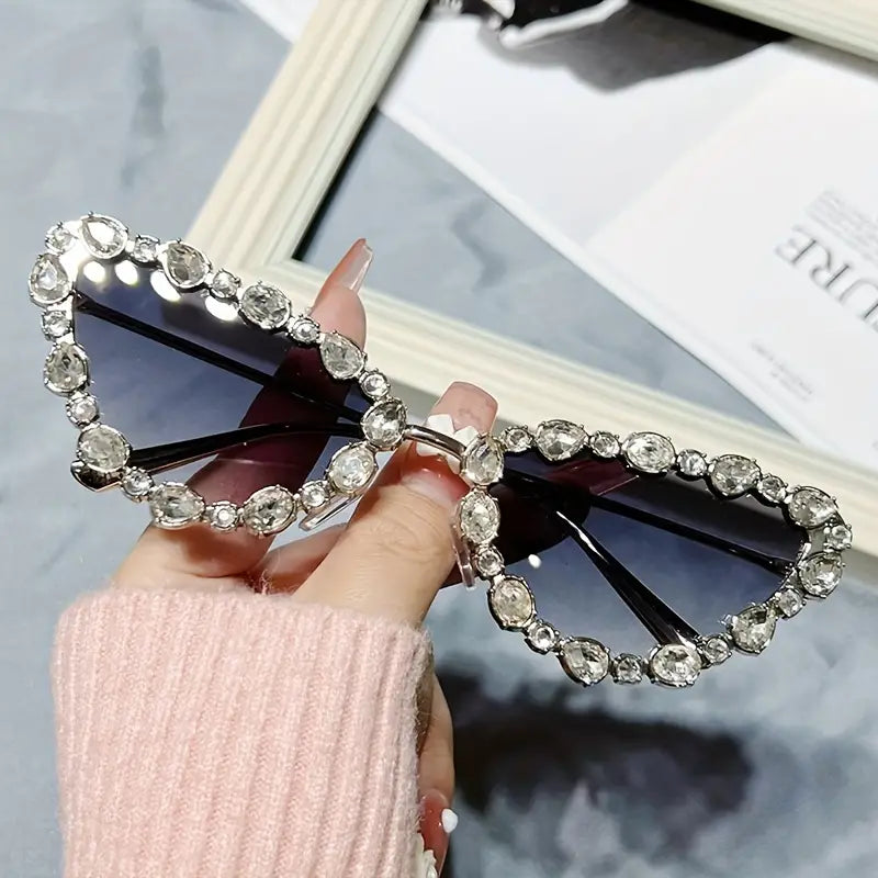 Bling Rhinestone Cat Eye Sunglasses For Women Men Y2K Decorative Mirrored Glasses For Costume Party Prom