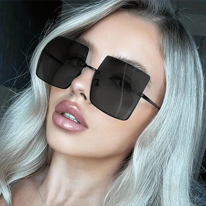 Tinted Lens Fashion Sunglasses For Women Men Y2K Semi Rimless Glasses Casual Outdoor Eyewear For Beach Party