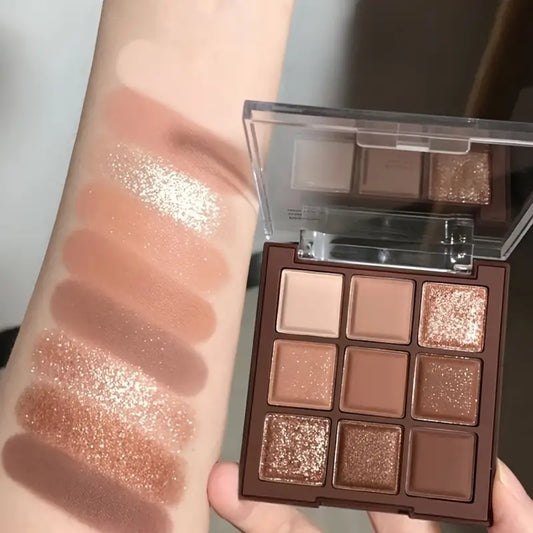 Palette de fards à paupières végétaliens 9 couleurs automne et hiver – Finition mate et chatoyante, tons marron, doré et mixtes pour des looks polyvalents 