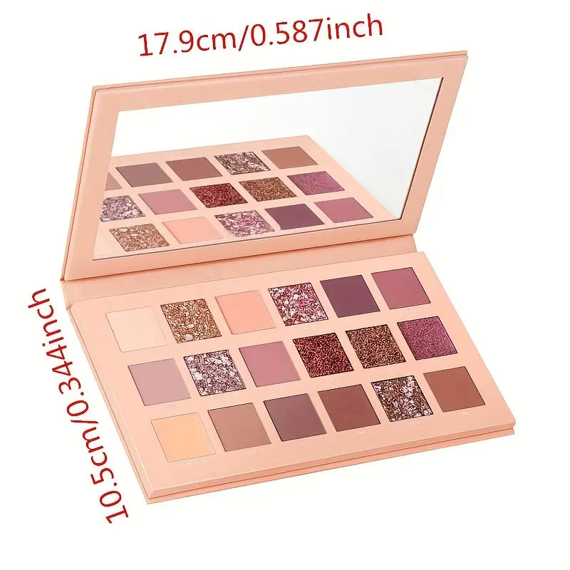 Glamorous Allure of 18 Mix Colors: Gentle Eyeshadow Palette with Golden Pearly Shimmer, Matte, Metal, and Satin Finishes, Sulfate Free, Featuring Pink to Red Shades with Mirror Included