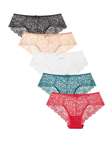 5 Pack Women's Lace Sexy Mid Waist Panties