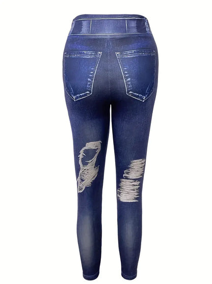 Shape Your Figure with Women's Imitation Denim Print High Waist Butt Lifting Leggings - Perfect for Yoga & Activewear!