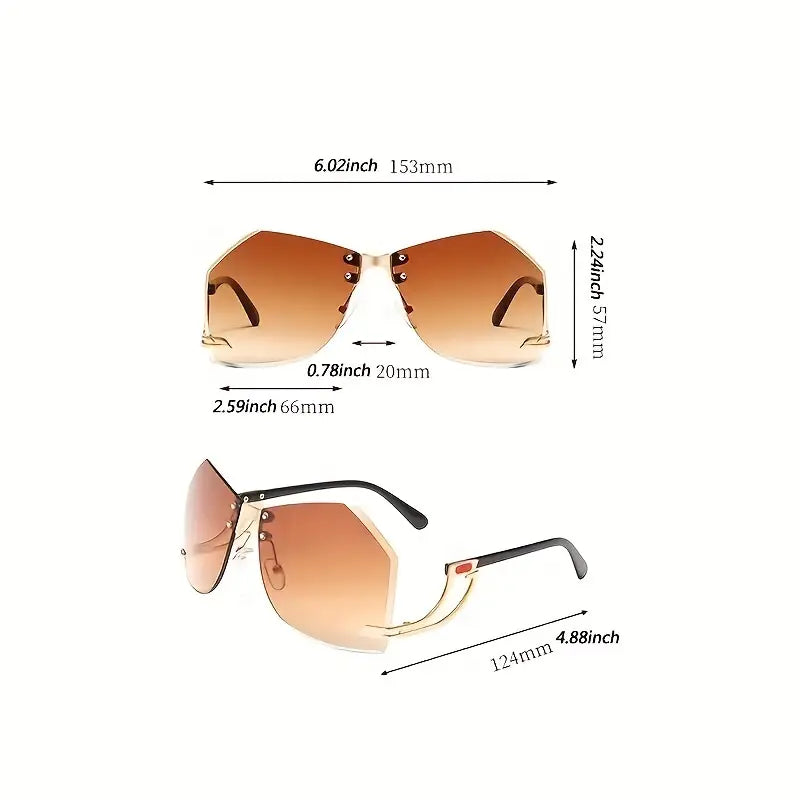 Y2K Irregular Shield Fashion Sunglasses For Women Men Large Rimless Gradient Sun Shades For Summer Beach Party Club