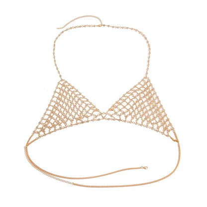 Ladies Sexy Inlaid Rhinestone Bikini Mesh Chest Chain Body Chain