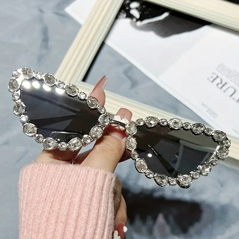 Bling Rhinestone Cat Eye Sunglasses For Women Men Y2K Decorative Mirrored Glasses For Costume Party Prom