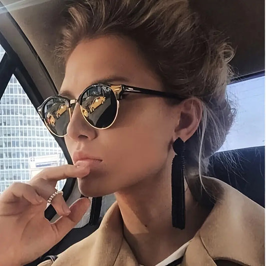 Half Rimless Metal Frame Sunglasses Classic Punk Round Shades Eyeglasses Vintage Women's Outdoor Hiking Driving Eyewear