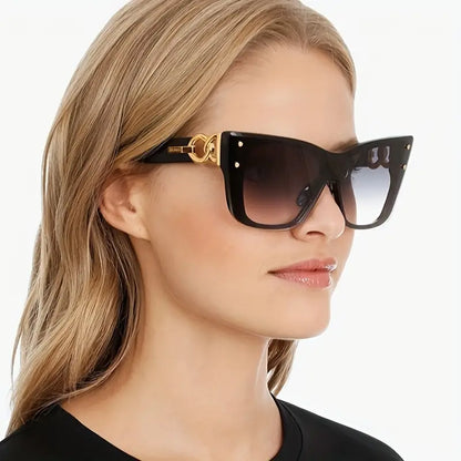 Stylish, Durable Unisex Large Cat Eye Sunglasses - Metal Frame with Gradient Lens, Perfect for Summer Outings, Beach Travel & Hiking - Top Trendy Accessory