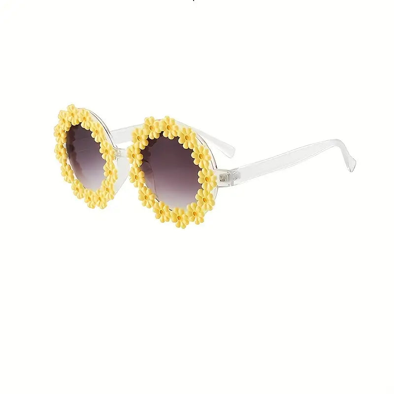 Daisy Decor Round Frame Sunglasses For Women Men Gradient Lens Clear Frame Glasses Photo Prop Eyewear